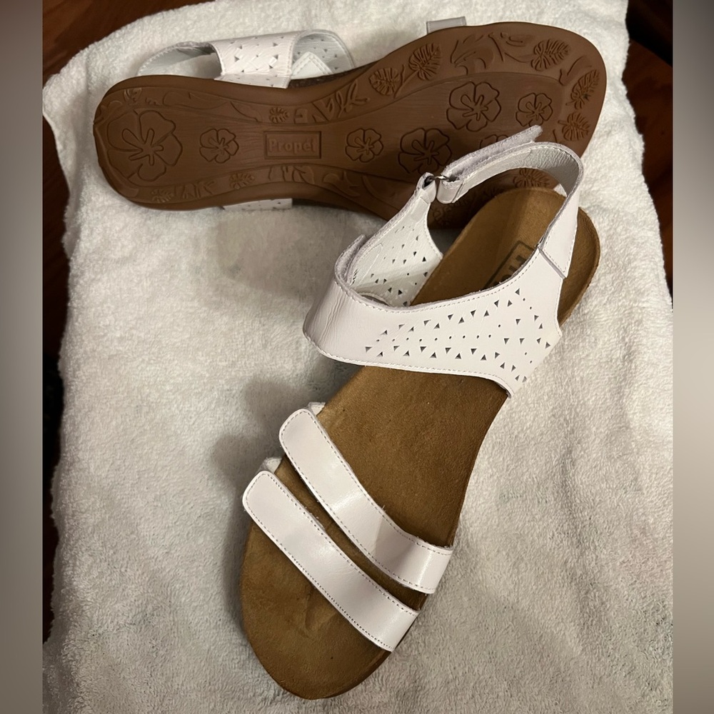 White Women's Leather Propet Comfort Sandal with Cutout Detail